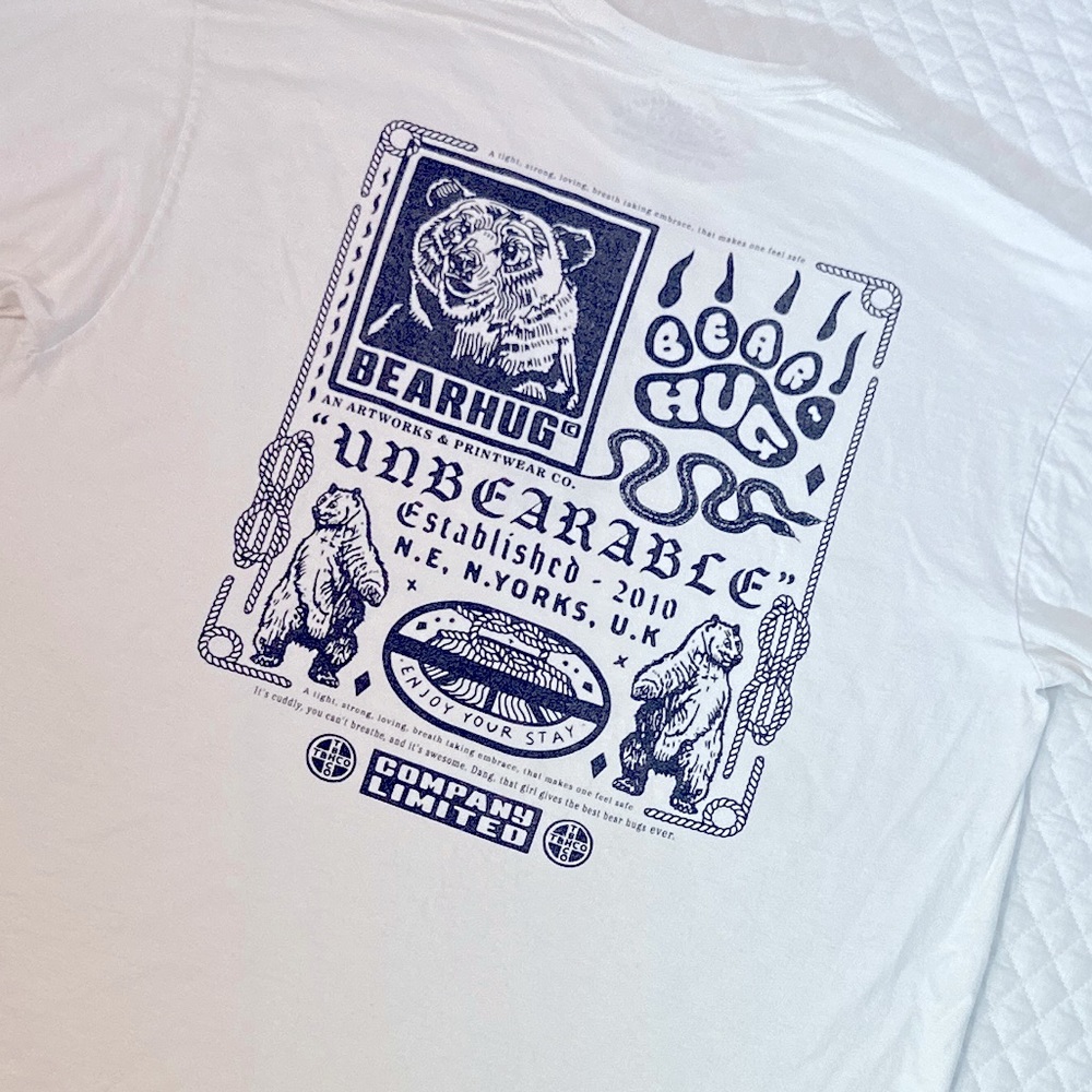 Bear Hug Company LTD. Bear Hug T Shirt. Artworks +Print. Size X-Large